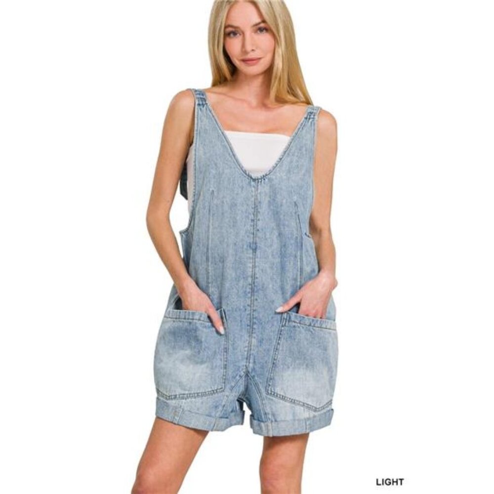 Zenana Denim Short Overalls with Pockets